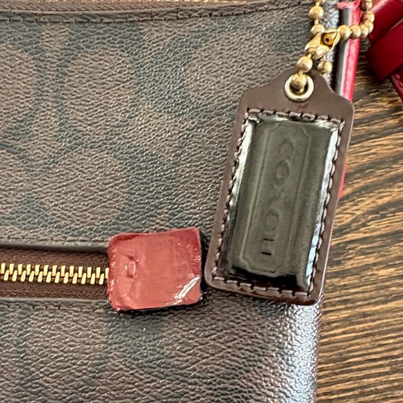 COACH Rowan File Signature 2 Way Brown/ Red Crossbody Bag EUC - Picture 10 of 12